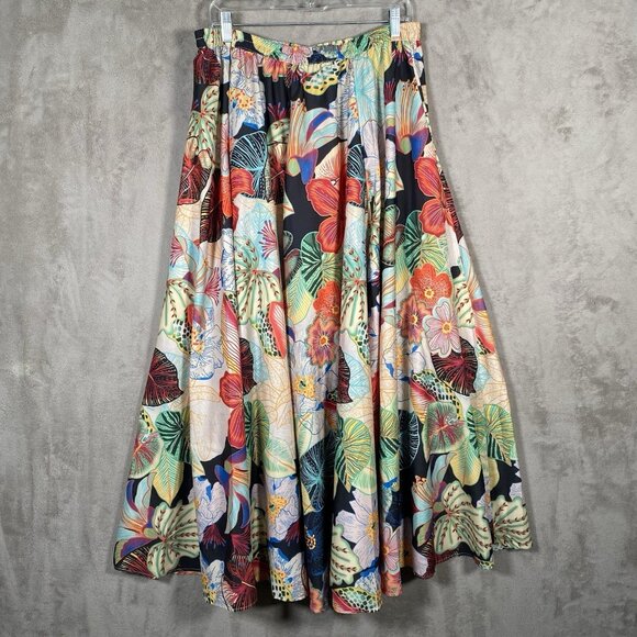 Rachel Zoe Full Maxi Skirt L Colorful Maximalism Resort Floral Tropical Print - Picture 7 of 12